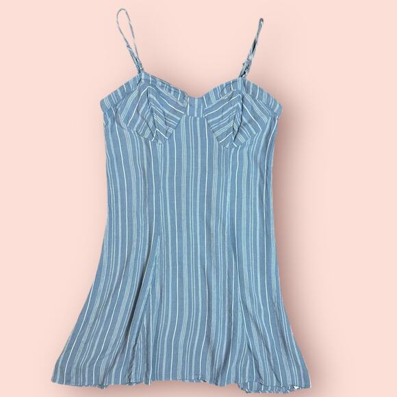 Blue White Striped Sun Dress Bustier Mini Sleeveless Tank Top Coastal Chic Large - Picture 1 of 5